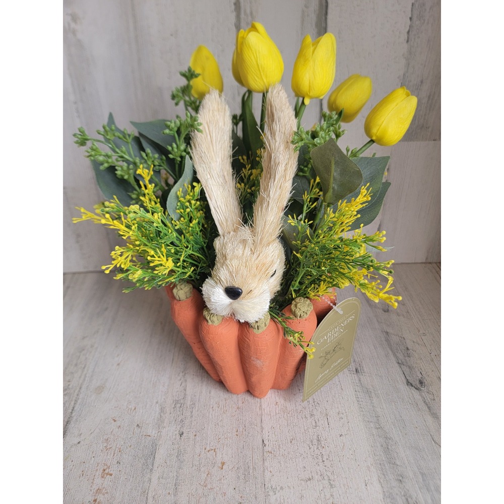 Gardeners Eden Easter centerpiece rabbit‎ carrot spring tulip flower home